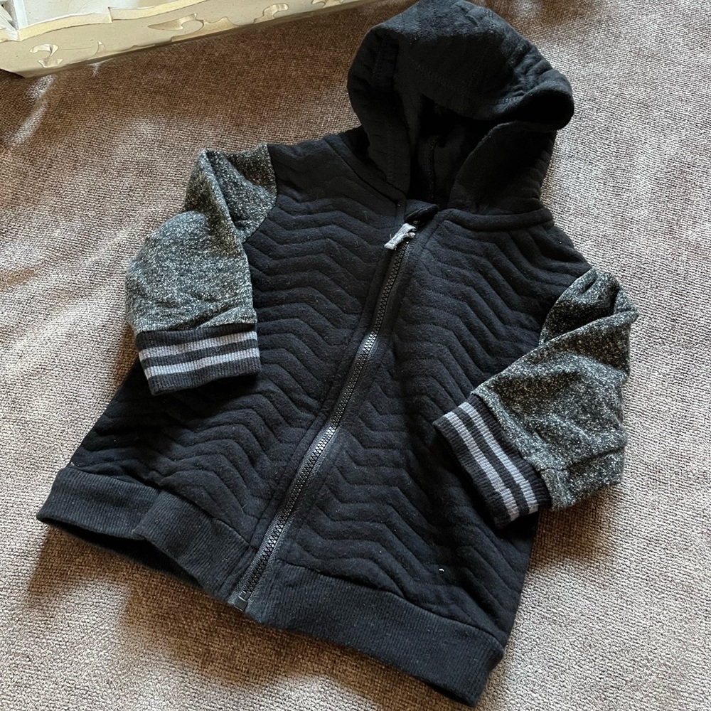 First Impressions Black & Gray Zip Up Hoodie Sweatshirt - 12 Months